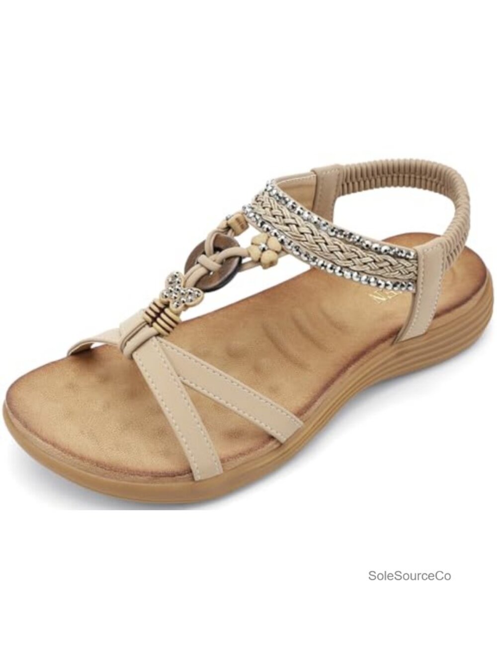 Bohemian Flat Sandals with Elastic Back Strap Cushioned Footbed